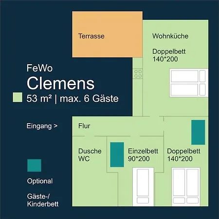 Clemens - Wohnkueche + 2 Schlafraeume + Bad + Terrasse شقة هام